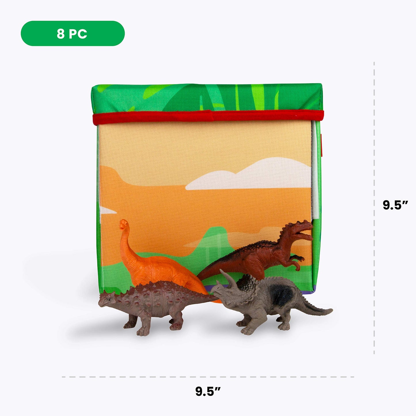 Boley Dino Play Mat and Toy Storage Box - 8 Piece Playset with Foldable Floor Playmat/Storage Box, Plastic Dinosaur Figures, and Dinosaur Books - Kids