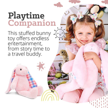 Plushible Easter Bunny Stuffed Animal, 14" (Pink) - Soft Embroidered Stuffed Bunny Plush Toy for Kids, Newborns, Boys & Girls, Cuddly and Adorable