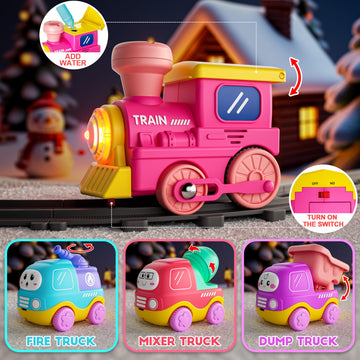 Funwee Steam Track Train Set for Toddlers, Magnetic Connection Train Toys w/Lights & Sounds, Electric Cartoon Choo Choo Train, Toy Train Christmas