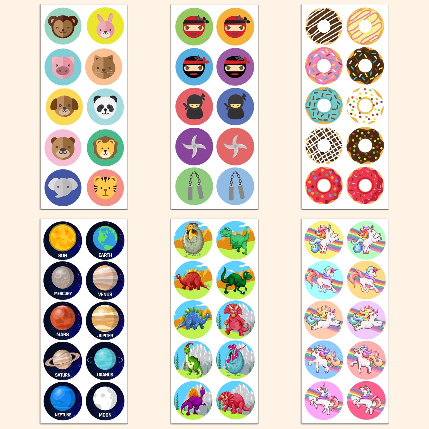 Planet Solar System Stickers for Kids, 1.5" - 20 Sheets, 200 Stickers