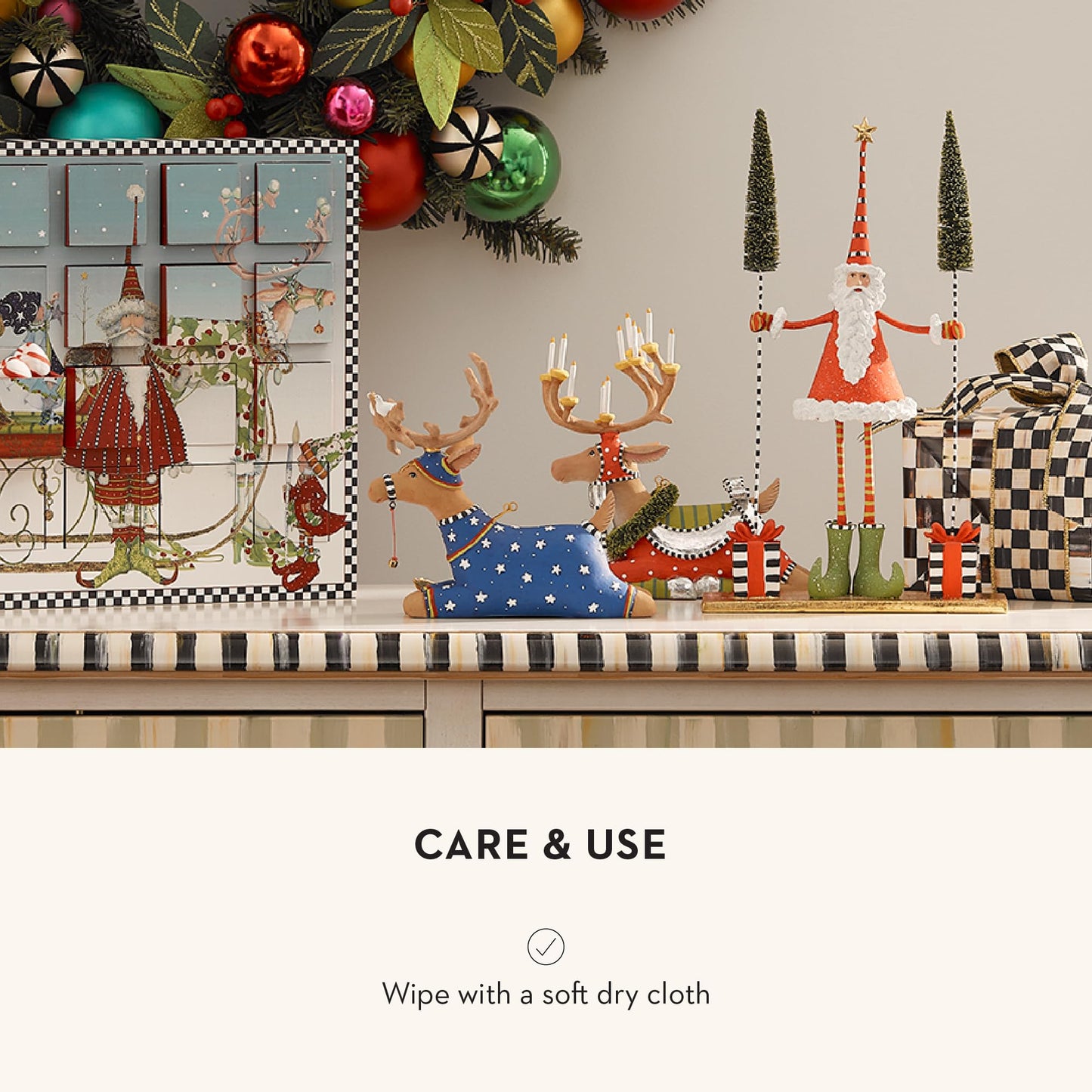 MACKENZIE-CHILDS Patience Brewster Dash Away Figurine, Christmas Home Decor, Sitting Comet Reindeer Figure