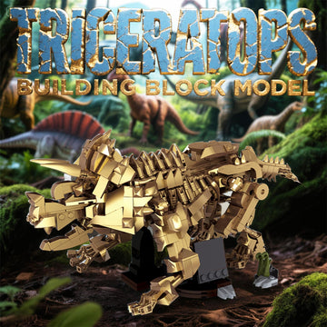 Myth Qholve Triceratops Fossil Skeleton Building Block Set Movable Dinosaur Model with Articulated Joints Educational STEM Construction Toy for Kids
