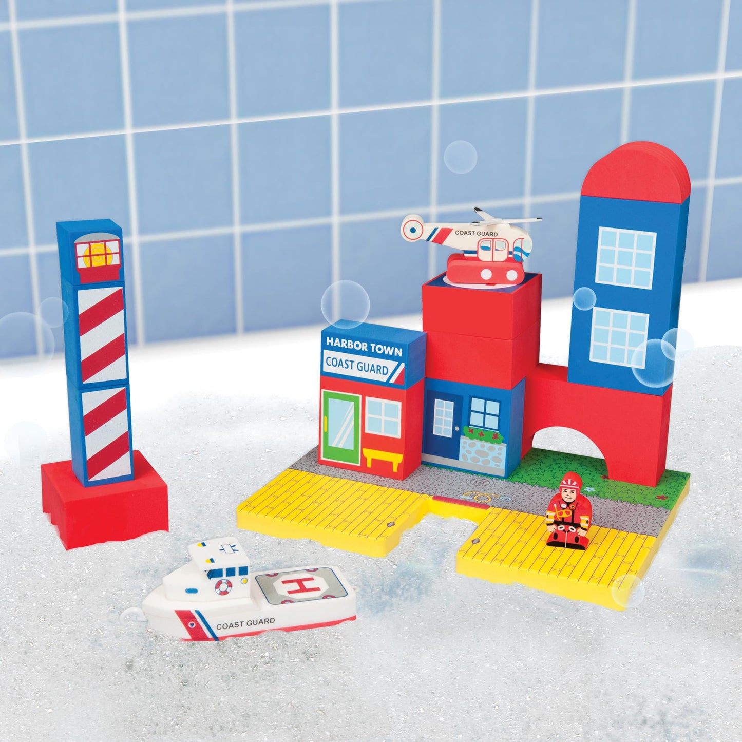 BathBlocks Floating Coast Guard Set, Red & Whte