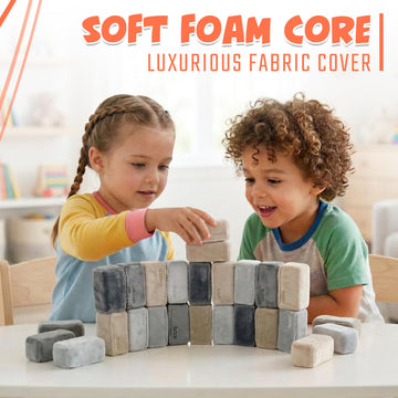 Plush Blocks Mini Foam Building Blocks for Kids (24-Blocks) - Soft Building Blocks for Toddlers, Plush Stackable Foam Blocks, Indoor Play Toy
