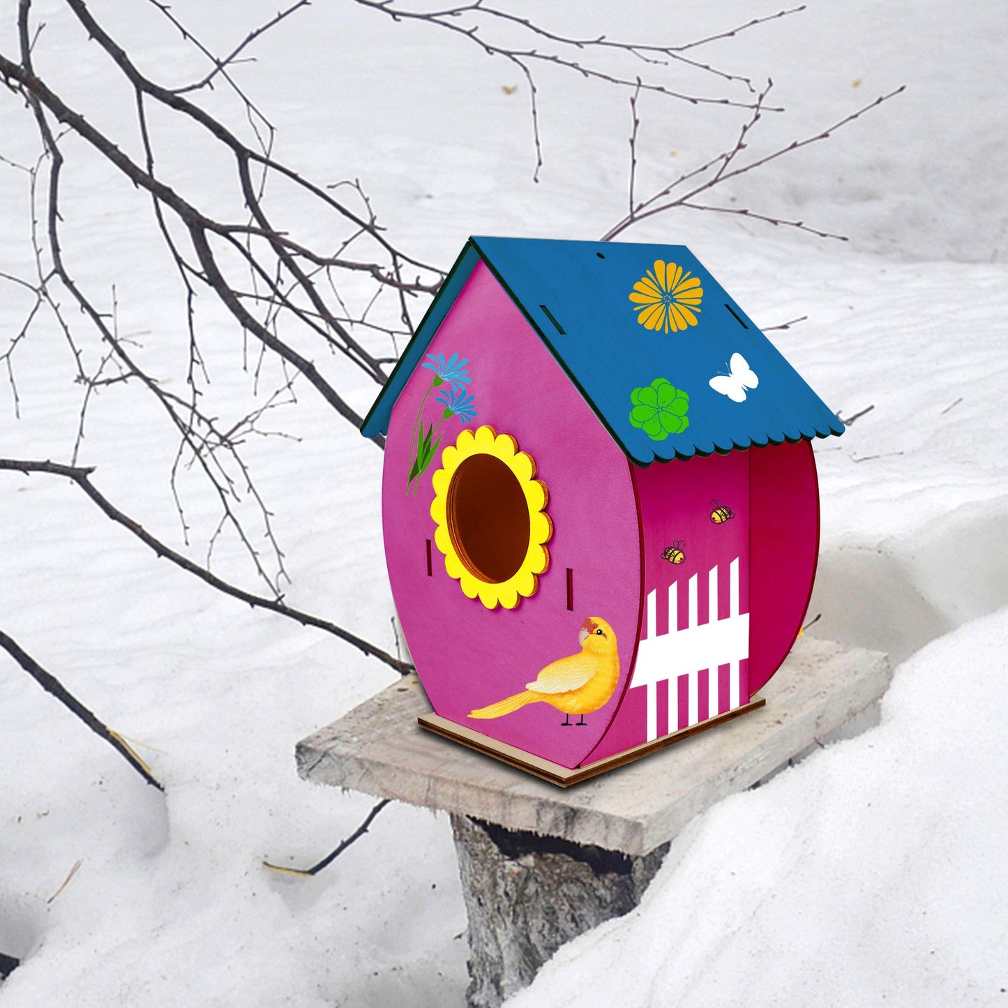 Glintoper Art Craft Wood Toys for Kids, 4 Pack DIY Bird House Kit Painting Puzzle DIY Wooden Assembly, Build and Paint Birdhouse, Include Paints