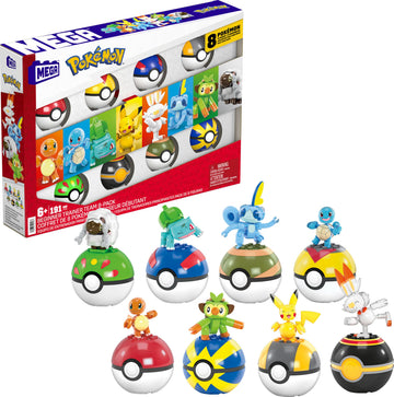 MEGA Pokémon Action Figure Building Toys, Beginner Trainer Team with 191 Pieces, 8 Characters Including Pikachu Charmander Squirtle, for Kids, HTJ75