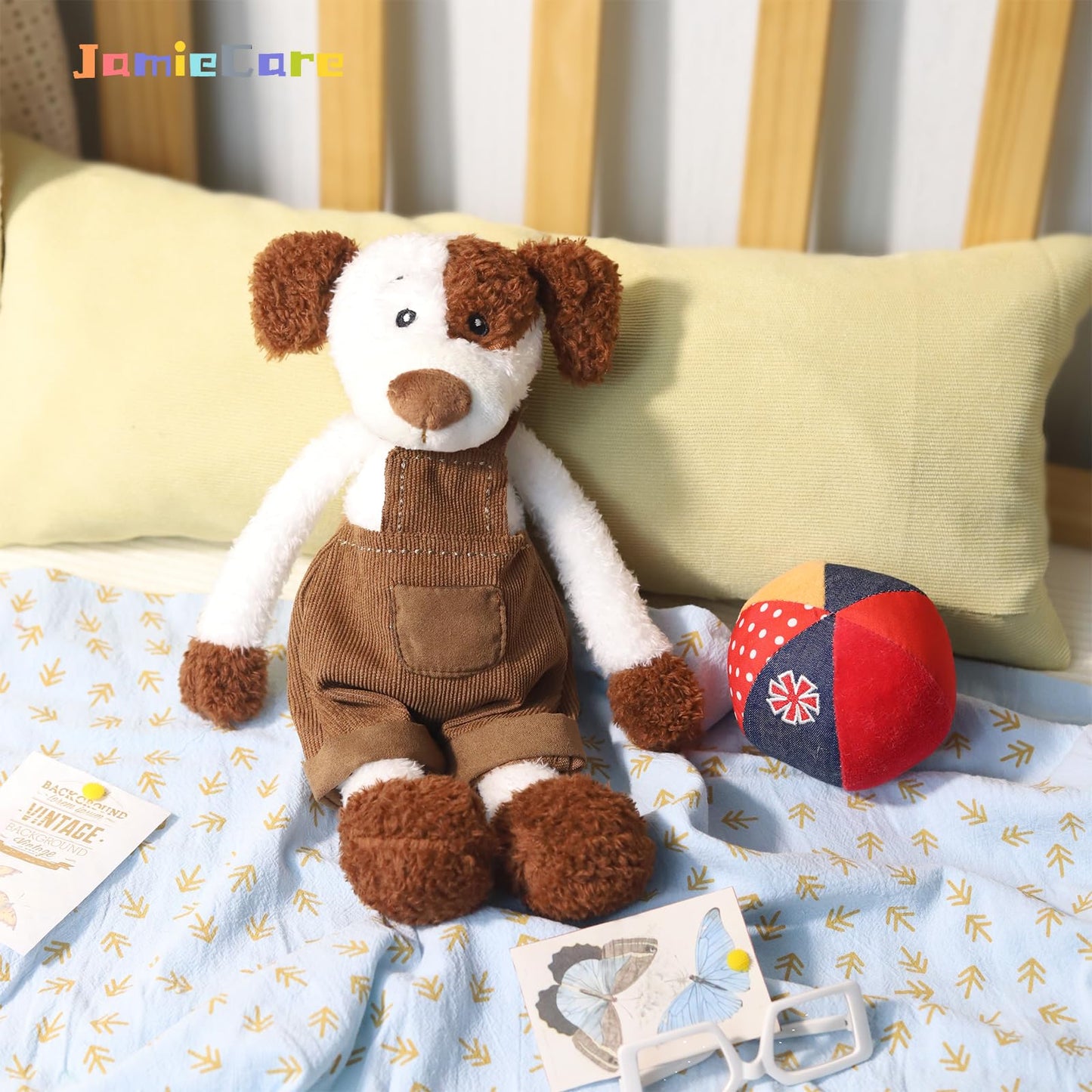 JamieCare 12" Irresistibly Soft Dog Plush Stuffed Animal Figure in Charming Corduroy Overalls - A Delightful Plush Collection Machine Washable Toys