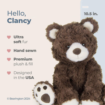 Bearington Clancy Teddy Bear Stuffed Animal 10.5" - Soft and Cuddly Stuffed Bear Plush with Weighted Bean Bag Bottom - Adorable Soft Teddy Bears Gift