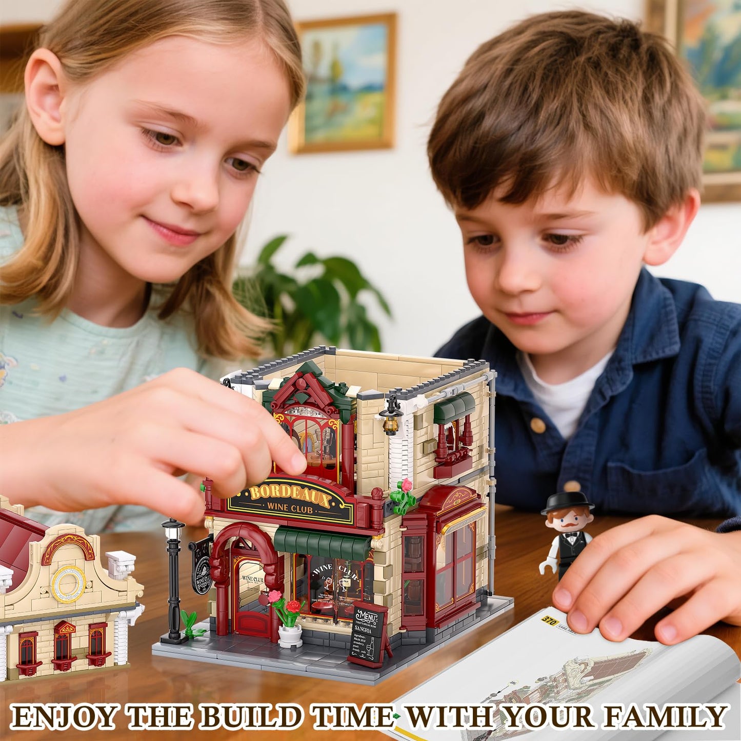 Bordeaux Wine Club Construction Building Set with LED Lights, City Town Winery Chateau House Building Kit, Vintage Collectible Model, Creative