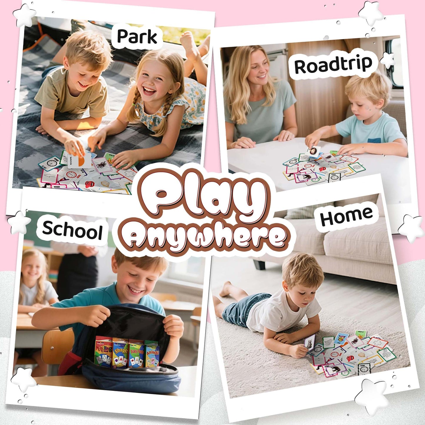 4 Set in 1, 144 Pcs Flash Cards for Toddlers 1-3, Word-Picture Recognition - Telling Time, Animal, Shape, Body Parts Flashcards for Toddler 1-3, Flash