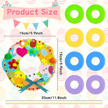 12 Sets DIY Easter Wreath Craft Kits, Foam Signs with Easter Egg, Bunny, and Chick Stickers, Pom-Poms, Googly Eyes, for Kids Classroom Home