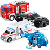 JOYIN 4 Packs Emergency Vehicle Toy Playsets, Friction Powered Vehicles with Light and Sound, Including Fire Truck, Ambulance, Play Police Car