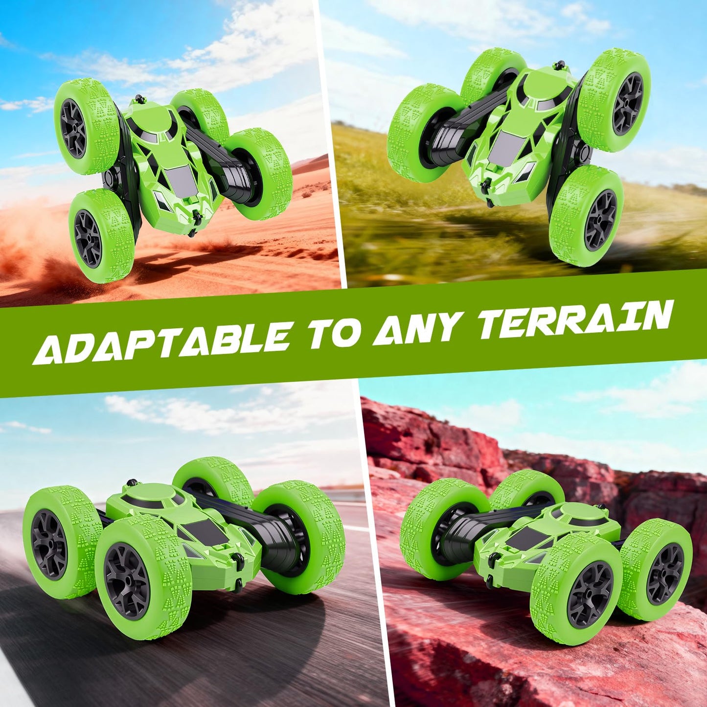 Remote Control Car, RC Cars Toys for Kids Ages 6-12, 2.4GHz RC Stunt Truck with 360° Double-Sided Flips, 4WD Off-Road Racing, Christmas Birthday Gifts
