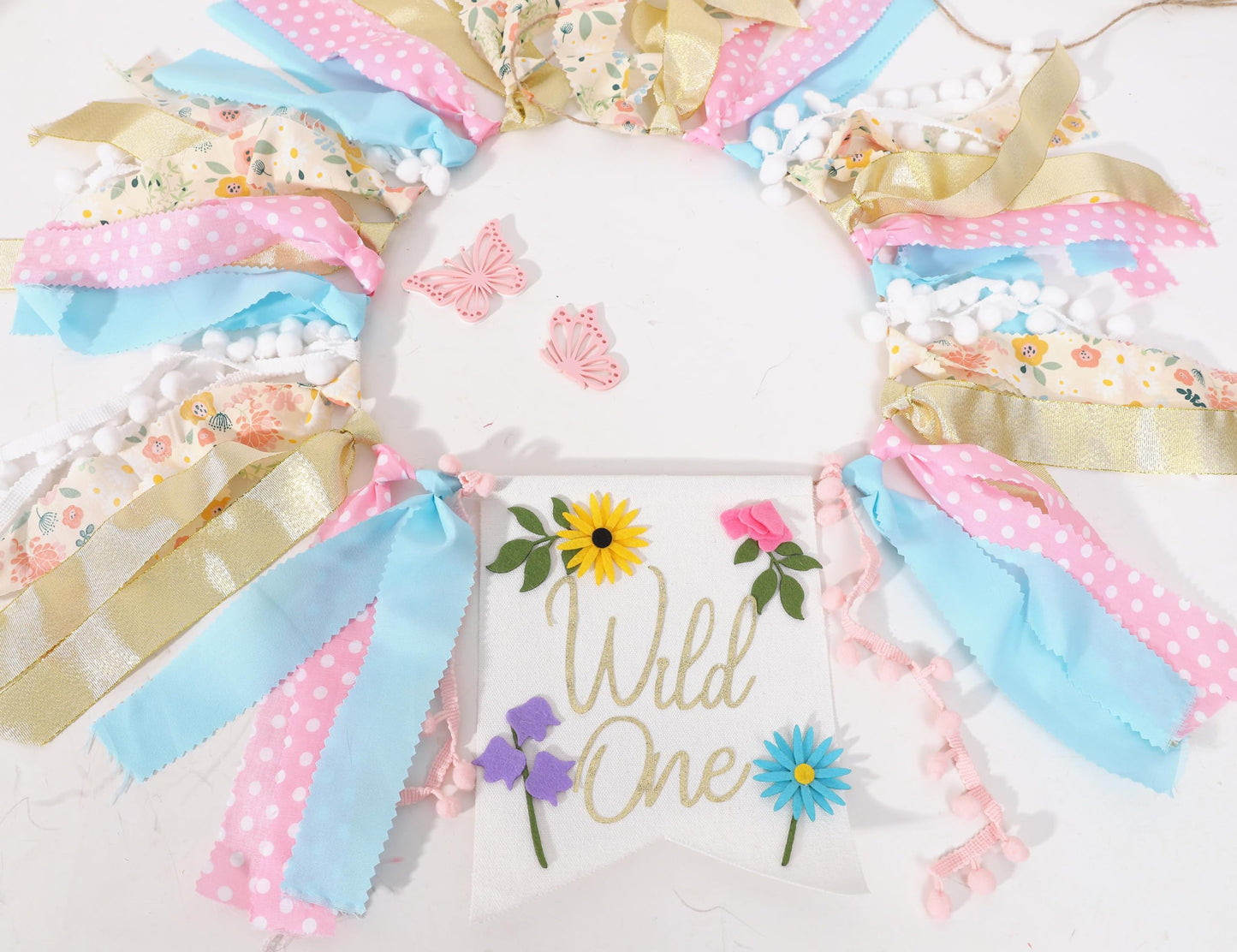 Wild flower High Chair Banner - Girls WildOne 1st Birthday Decoration, Floral Theme Highchair Banner, Our Little Wild flower Is Turning One Birthday
