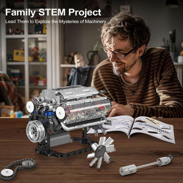 Mould King 10088 V8 Engine Model Kit - 535 Pcs to Build Your Own Mini Engine that Works, DIY STEM Mechanic Engineering Construction Set, Hobby