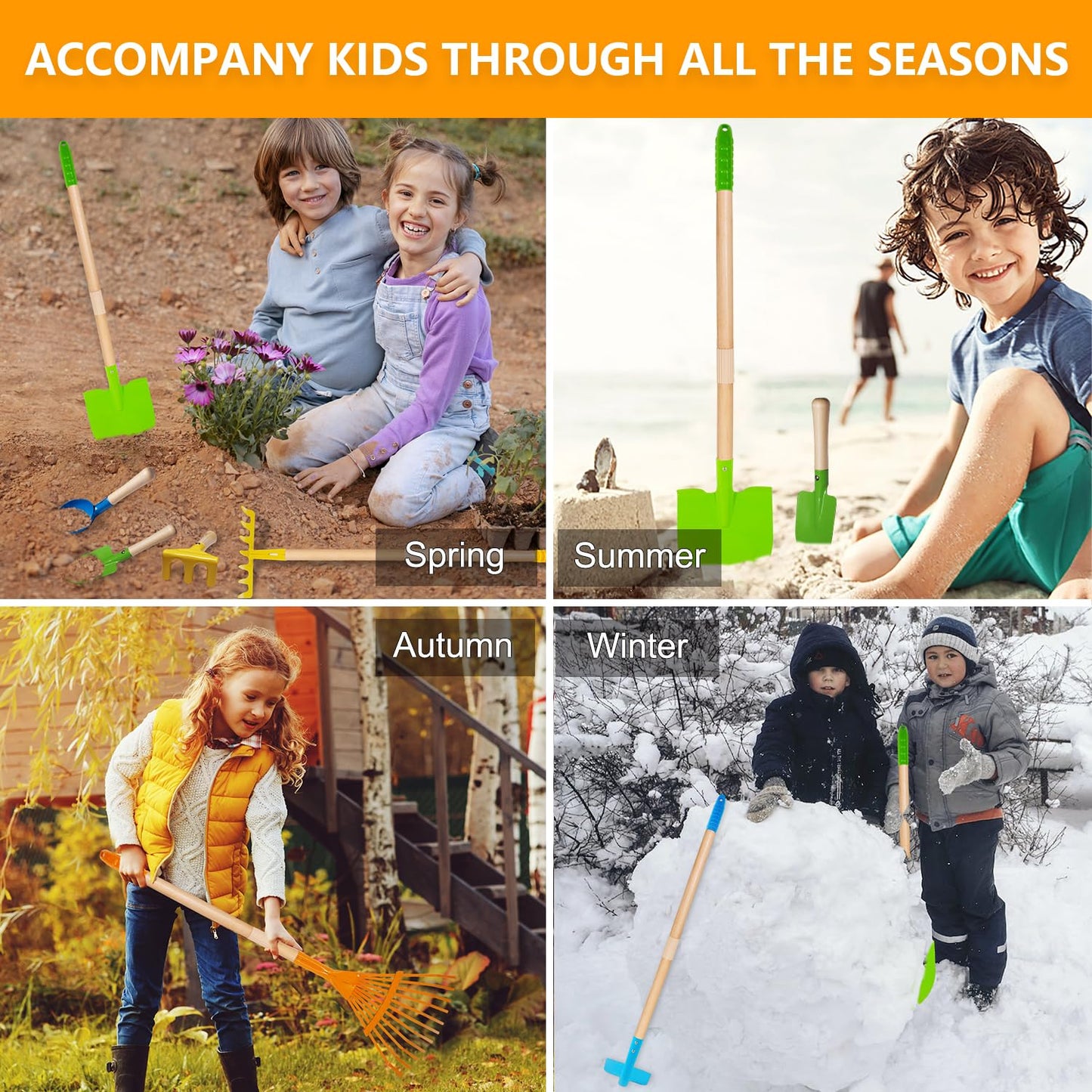 POMIKU Toddler Gardening Tools, Kids Rake and Shovel Set for Digging Dirt, Children Broom for Outdoor Yard Garden Camping, Montessori Toys for Ages 3