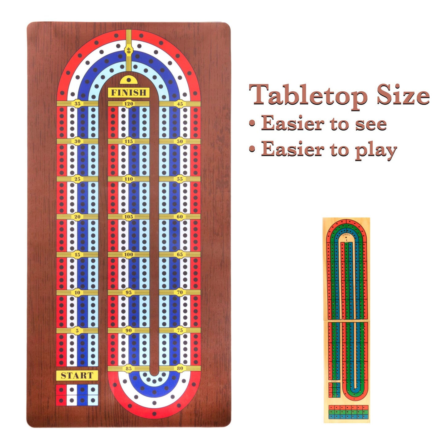 Tabletop Cribbage - Giant Spill-Resistant Neoprene Track Game Board (22" x 40") with 9 Pawns, Deck of Cards, & Travel Carry Bag - Classic Family Board