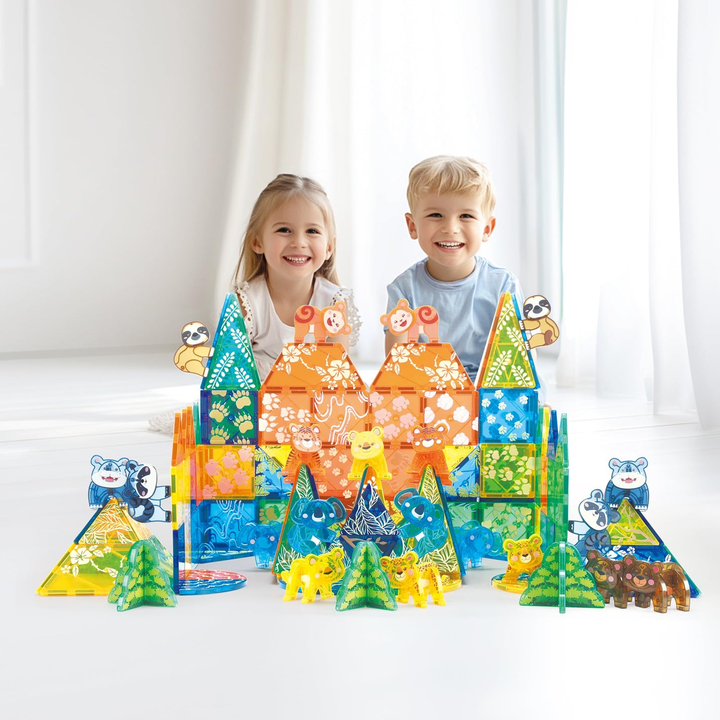 MEGAGONTILES Zoo Animals Magnetic Tiles Set 108PCS | STEM-Authenticated Magnetic Building Blocks with Animal Figures | Educational Construction Toy