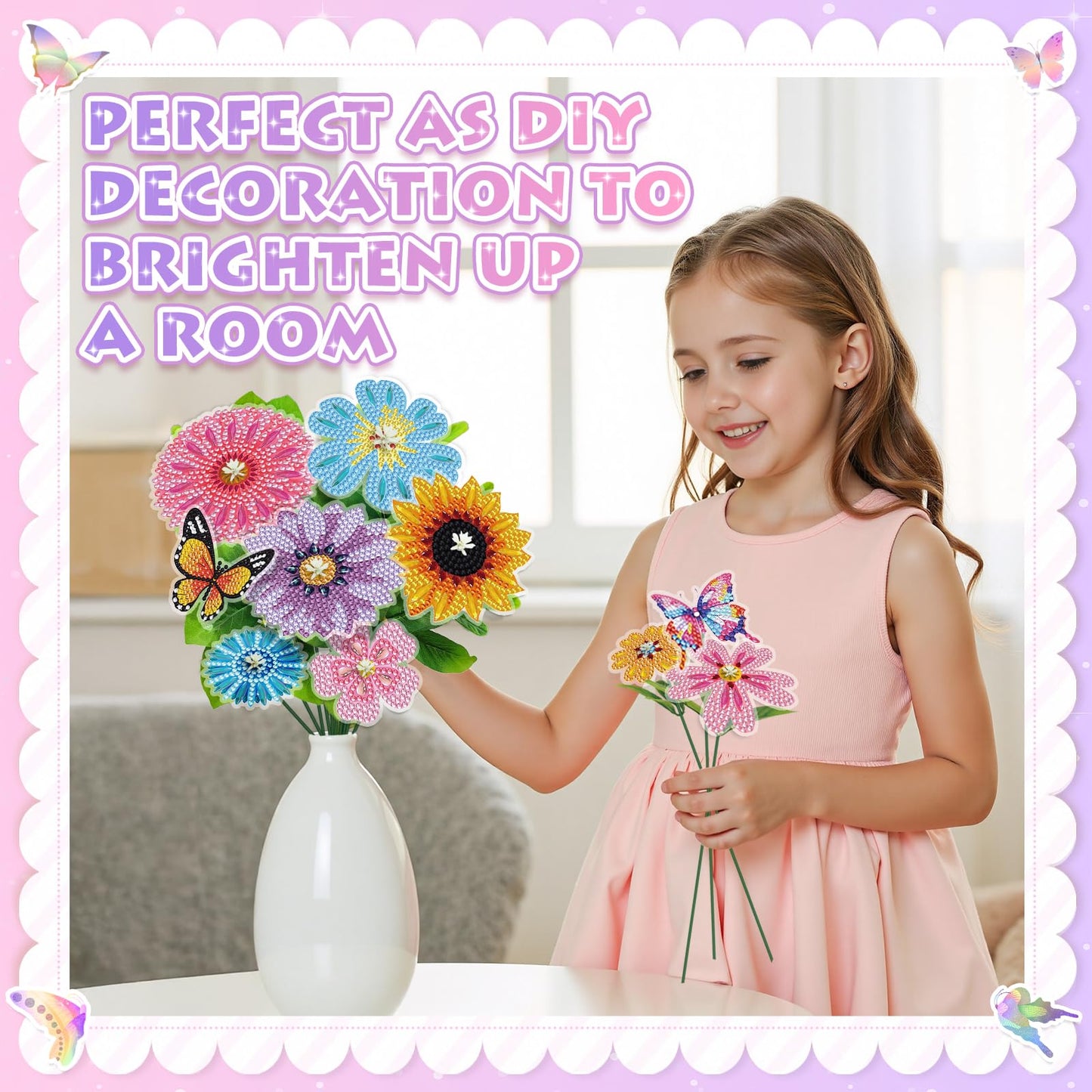 Crafts for Girls 8-12 - Make Your Own GEM Art Flower Bouquet - Arts and Crafts for Kids Ages 8-12 - Diamond Art Kits for Kids - 5D Dimond Art