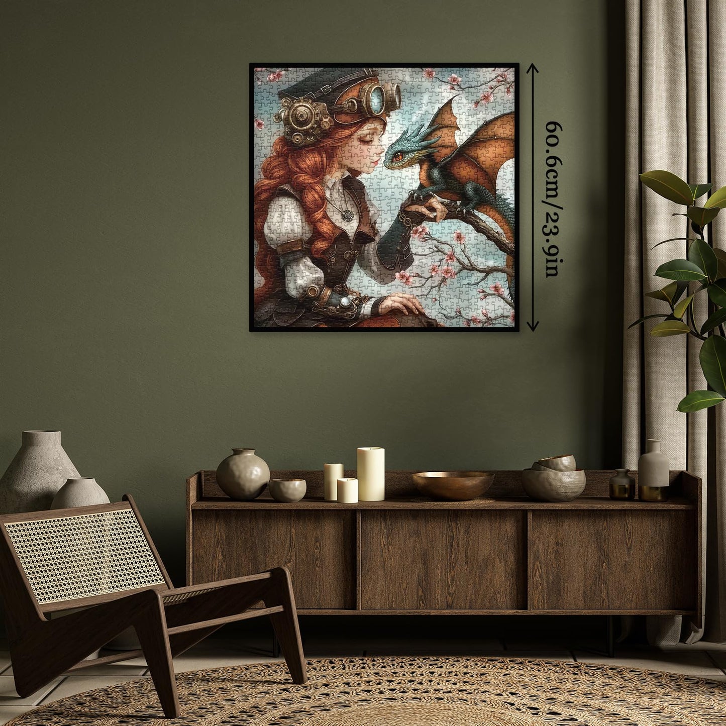 Magic Woman Dragon Puzzles for Adults 1000 Pieces, Fantasy Vintage Flower Jigsaw Puzzle, Impossible Difficult Art Puzzles
