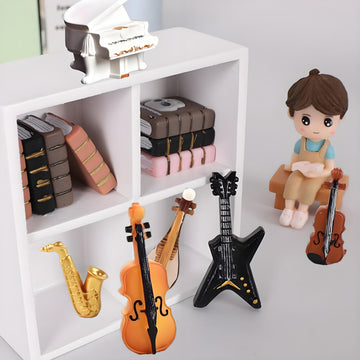 6 Pcs Concert Scene Mini Musical Instrument Models - Adorable Tiny Violin, Cello, Piano, Saxophone & Guitar Accessories for Dollhouse, Fairy