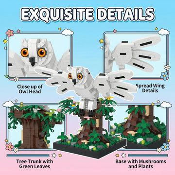 APENGBAOL Snowy Owl Building Blocks Set Flying Bird Micro Mini Bricks Toy on Tree Magic Animal Desk Decor Display Ornament DIY Creative Hobby Gifts