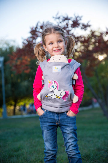 HappyVk-Baby Doll Carrier-Doll Carrier Front Back for Little Girls-Grey Unicorn