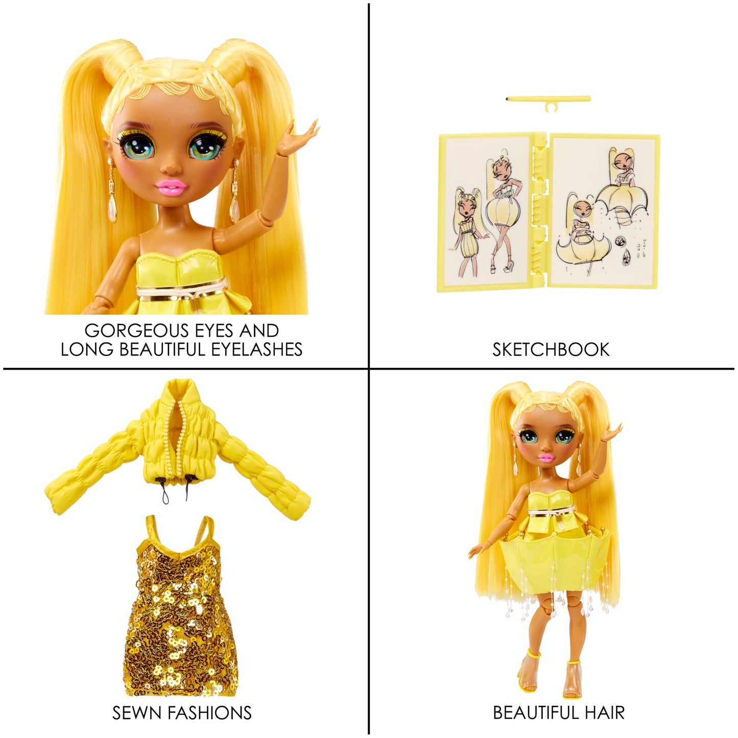 Rainbow High Fantastic Fashion Sunny Madison - Yellow 11” Fashion Doll and Playset with 2 Complete Doll Outfits, and Fashion Play Accessories, for