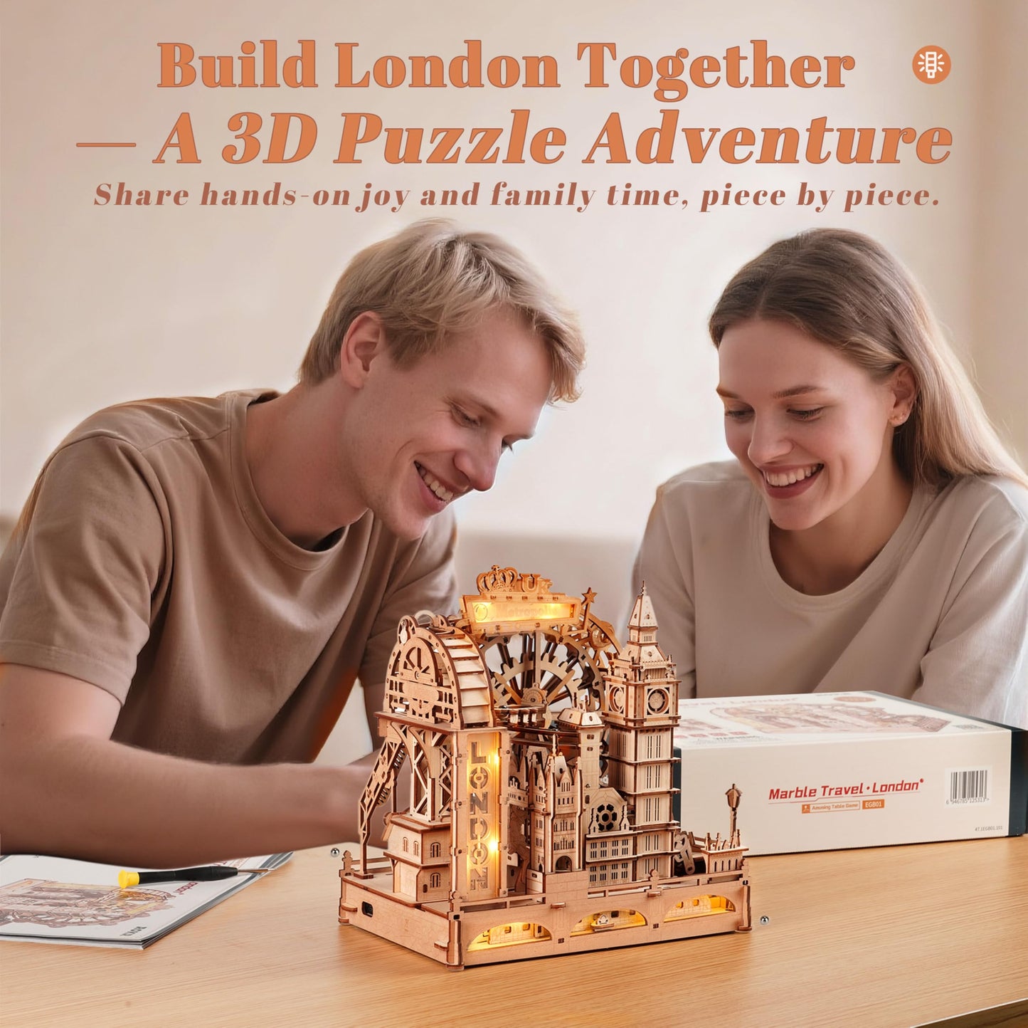 ROBOTIME Wooden Town Marble Run - 3D Wooden Puzzles for Adults EGB01 Night City Marble Run Kit - Wooden Puzzle Models for Adults to Build