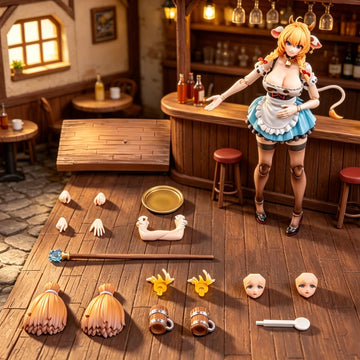 LADoTOYS Magic Continent Land Squad Daisy Taurus Waitress Ver. Cow Maid Girl Action Figure Articulated Collectible Model with Accessories, Desktop
