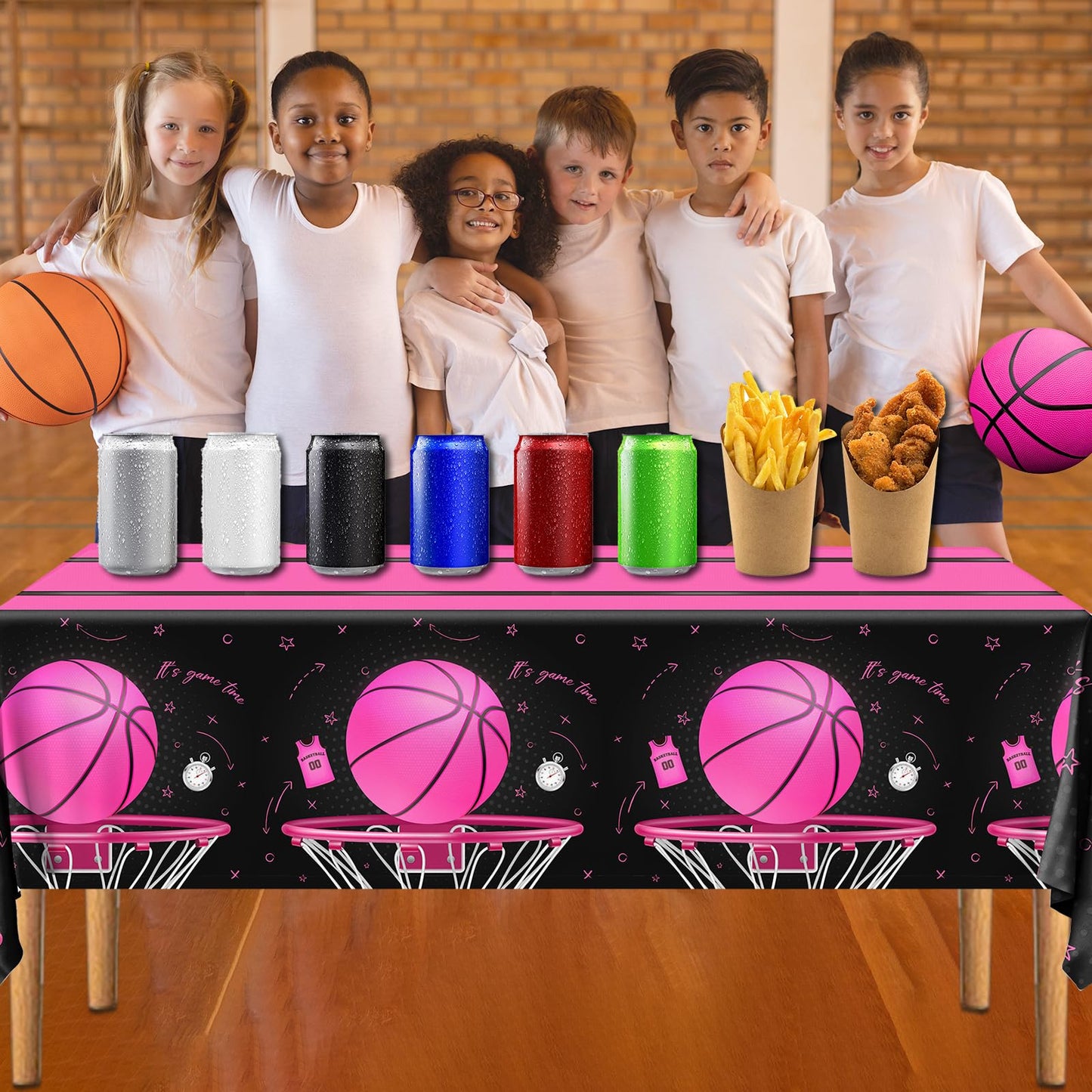 CMUSKO Basketball Tablecloth, 3Pcs Pink Basketball Birthday Decorations Plastic Table Cover, Pink Basketball Girls Table Cloths for Basketball Sports