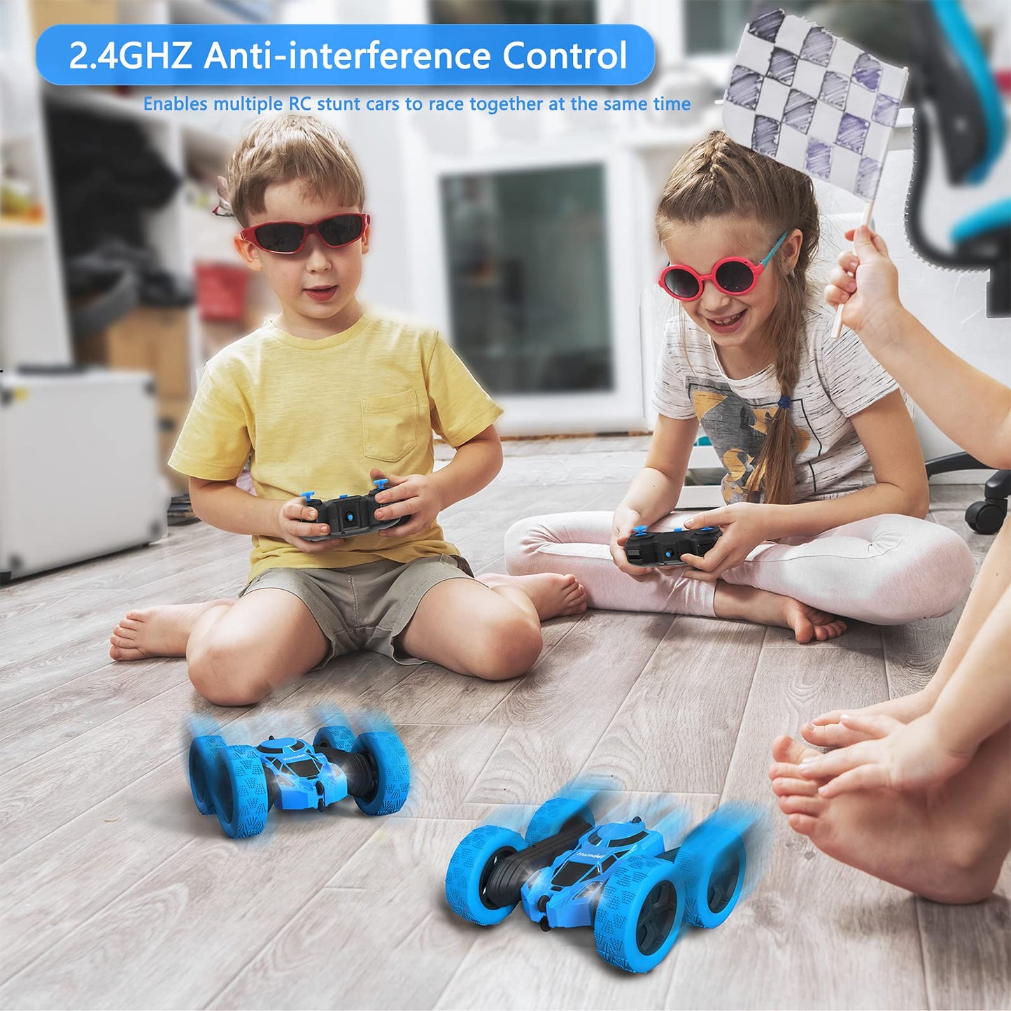 Hamdol Remote Control Car for Kids, 360° Rotating RC Stunt Car Double-Sided 4WD Electric Vehicle with LED Lights, 2.4GHz Rechargeable Toy Cars