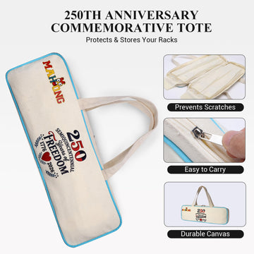 Non-Slip Clear Mahjong Racks with Pushers Set of 4, Complete Gift Set with 4 Readers, Lucky Clover Card, 250 Anniversary Tote Canvas Bag & Elegant