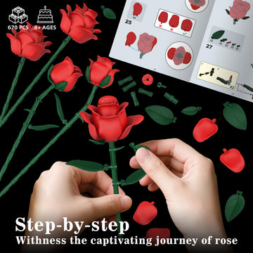 Red Roses Flower Bouquet Building Sets, 670Pcs Artificial Flowers Building Blocks Compatible with Lego Flowers Valentines Day Gifts