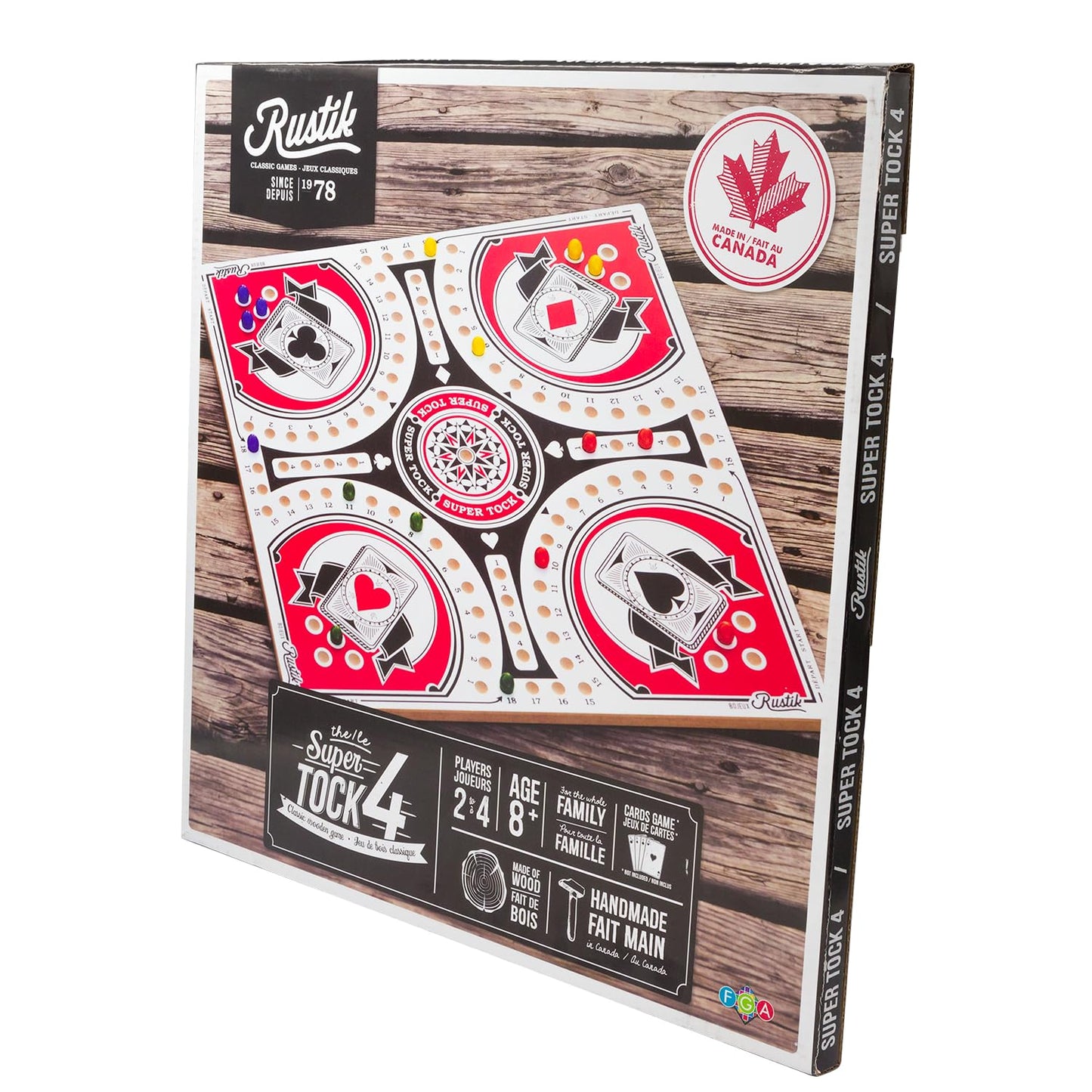 Rustik: 4-Player Tock Pachisi Game - 20" Board - Handmade Wooden Playing Board & Components, Classic Family Strategy Game, Ages 8+, 2-4 Players