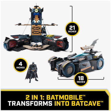 DC Comics Batman, Ultimate Transforming Batmobile Playset, 2-in-1 Playset with Exclusive Figure and Glider, Lights, Sounds, Kids Toys for Boys