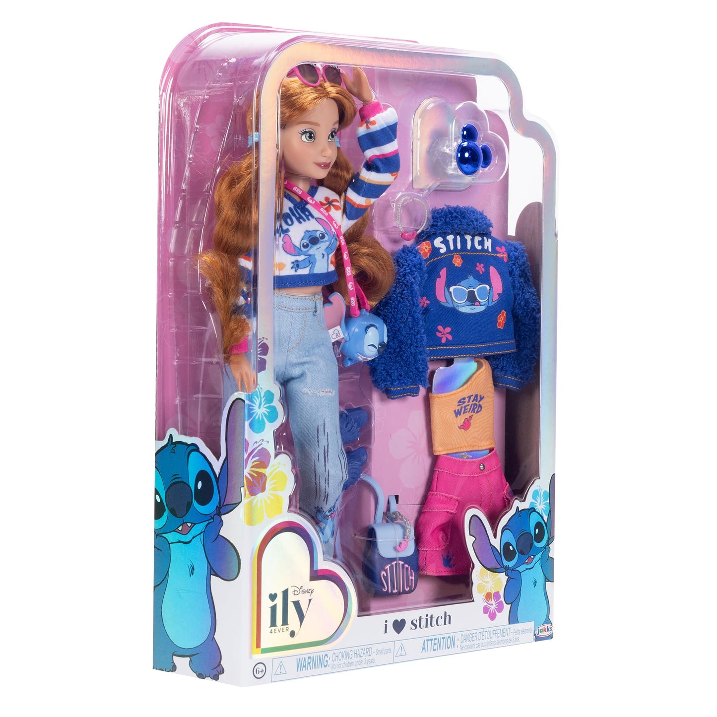Disney ILY 4EVER Fashion Dolls Red Hair Stitch 11.5" Tall with 13 Points of Articulation, Two Complete Mix-and-Match Outfits and Mickey Ring for You!