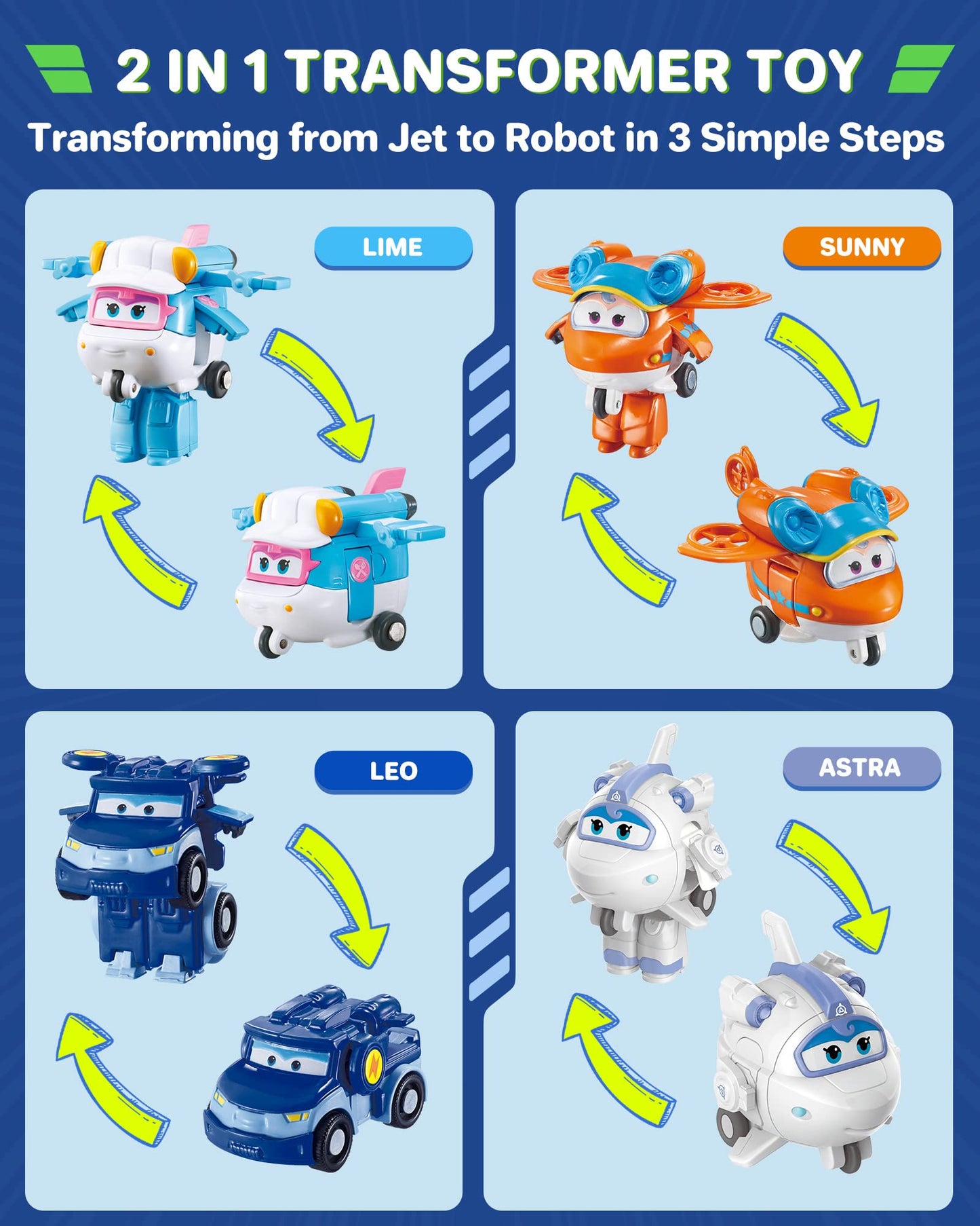 Super Wings 15-Pack Transforming Toys 2 inch Airplane Robot Mini Action Figures with Real Mobile Wheels for Kids 3 4 5 6 7 8+ Birthday Party Supplies