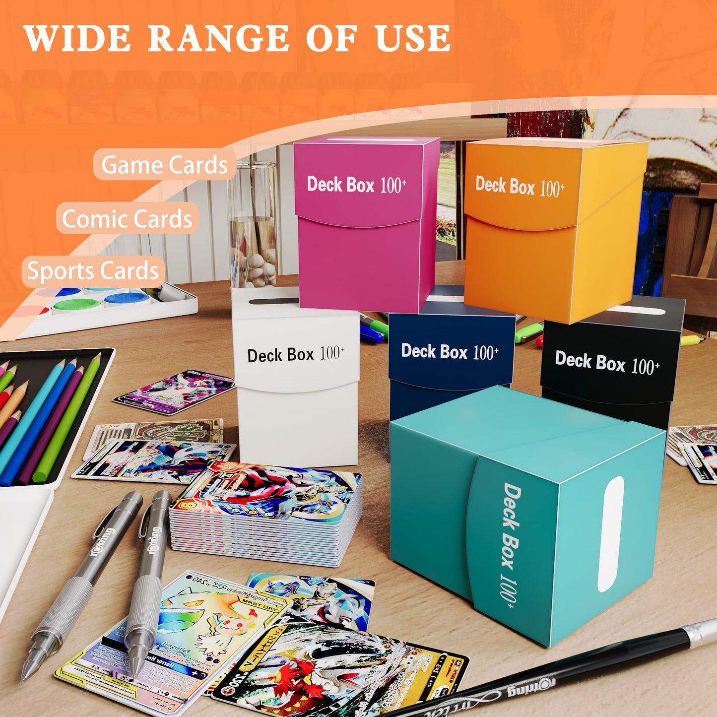 CAMATET 6 Pack Collectible Trading Card Cases, Card Deck Box Storage for 100+ Standard Cards - Waterproof Dustproof Organizer for MTG/TCG/Sports