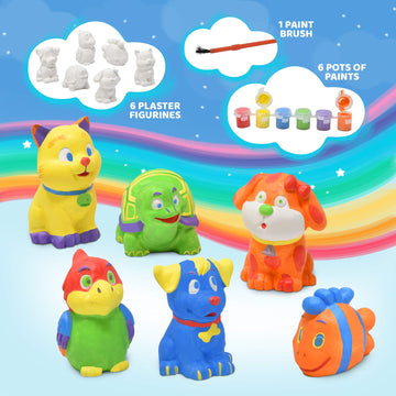 Number 1 in Gadgets Paint Your Own Pet Figurines, Decorate Your Own Painting Set, Includes 6 Pet Figurines, 6 Pots of Paint, Complete Plaster Craft