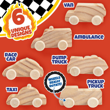 Kids Paint Your Own Wooden Car Craft Kits (12 Pack) - DIY Wood Painting Art Kits, Individually Wrapped w Paint, Brush & Bonus Decal Stickers - Party