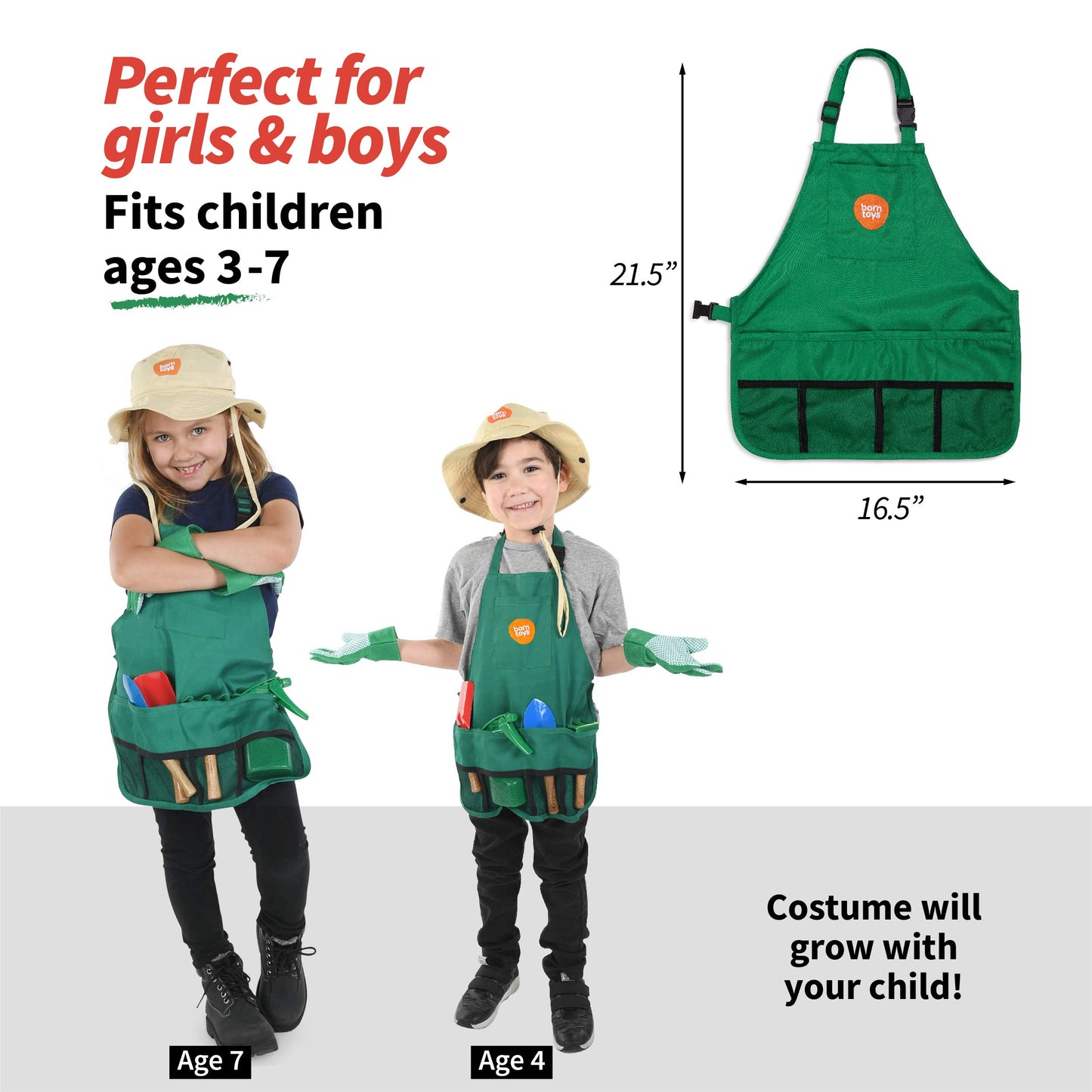 Born Toys Gardener Costume Kids Outfit with Toddler Gardening Tools, 3+