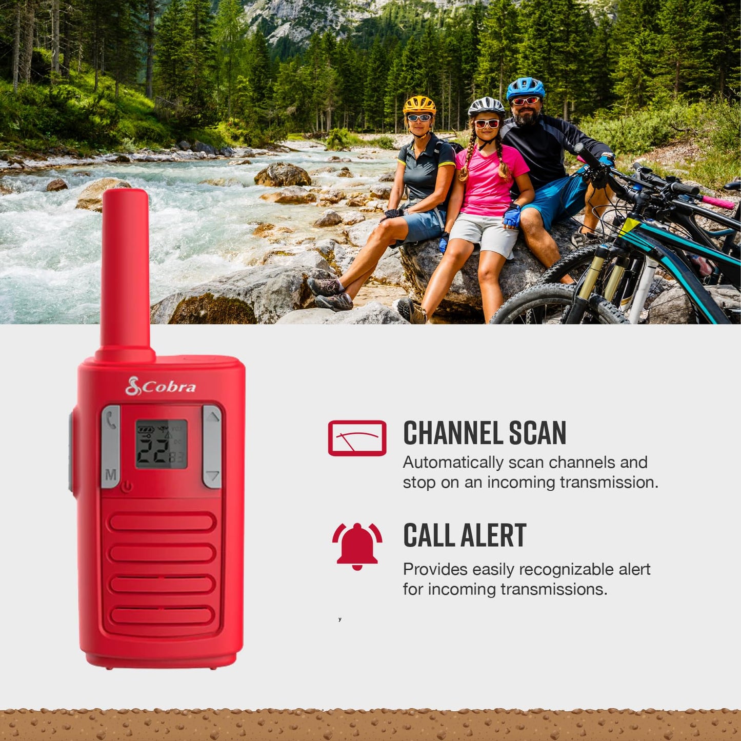 Cobra RX100 16-Mile Range Family Walkie Talkies (4-Pack) - 16-Mile-Long Range, Kid-Friendly Communication, 22 Channels, NOAA Weather Alerts, Call