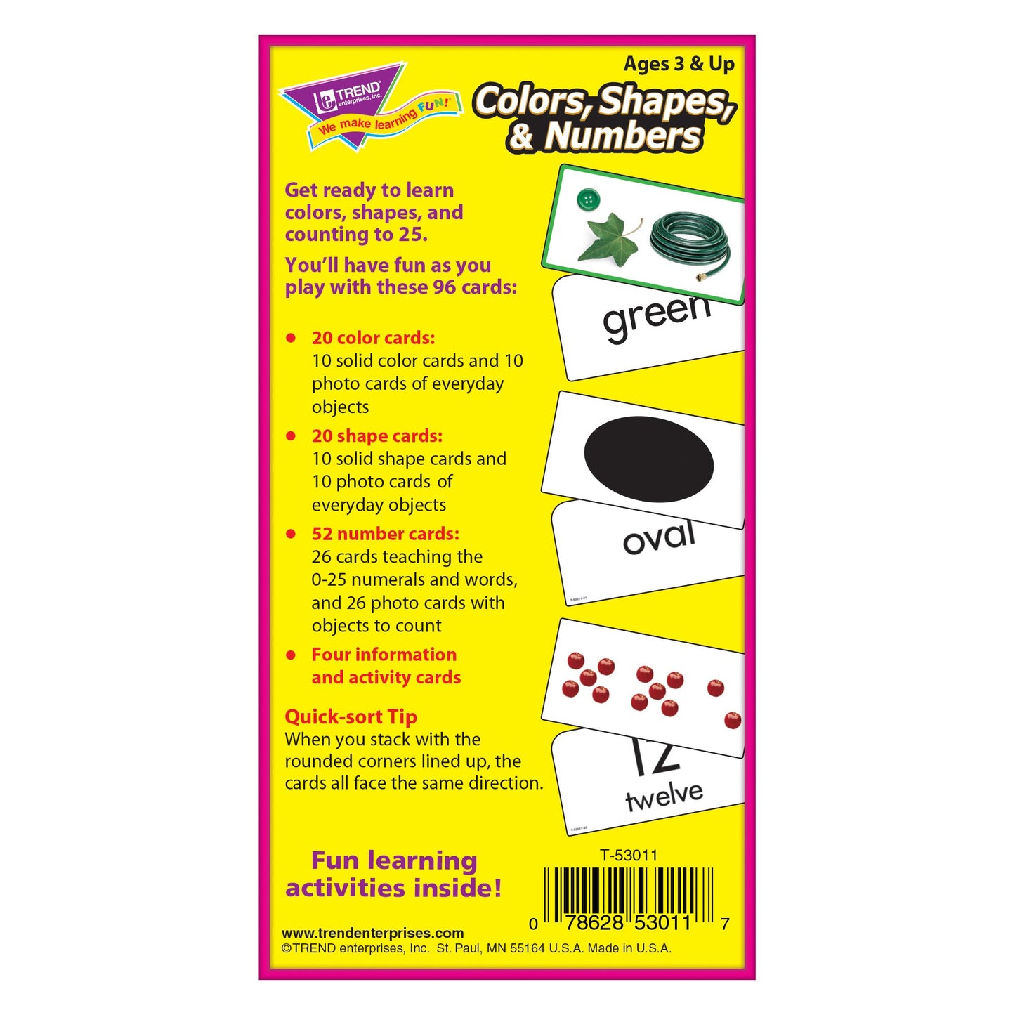 Trend Enterprises: Colors, Shapes & Numbers Skill Drill Flash Cards, Exciting Way for Everyone to Learn, Great for Skill Building and Test Prep, 96