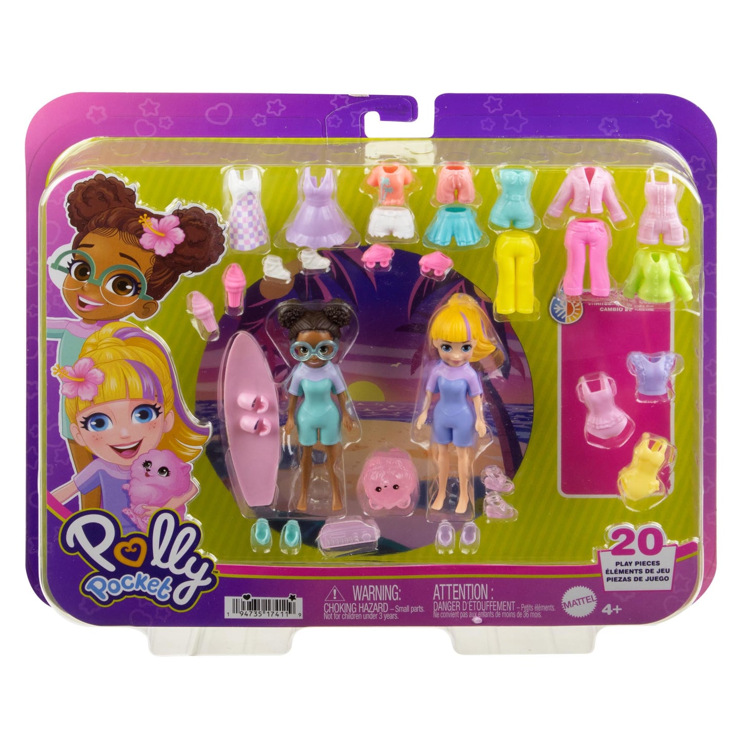 Polly Pocket Large Surf Fashion Pack Playset for Girls Ages 4 and Up
