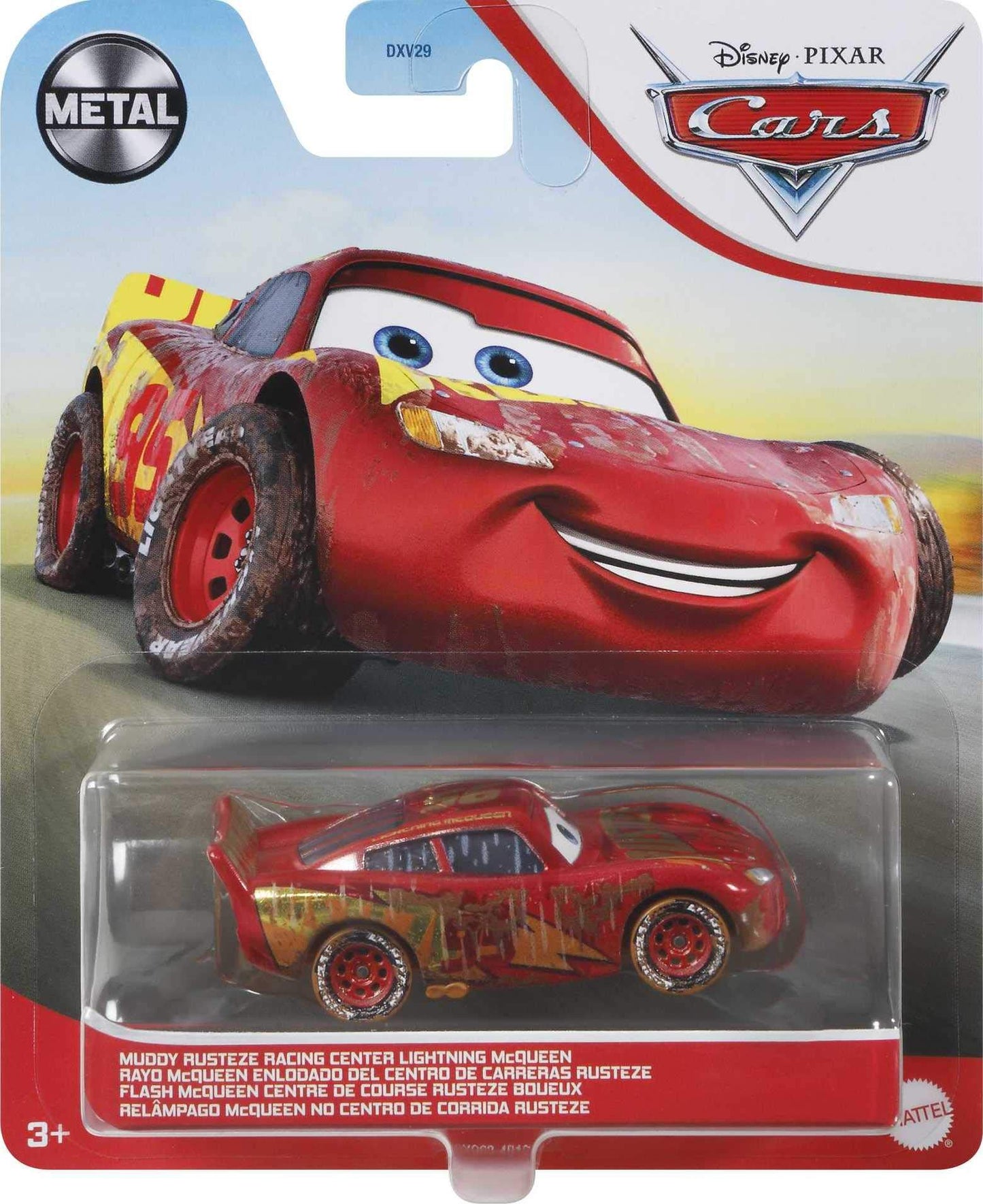 Disney Cars and Pixar Cars Die-Cast Singles Muddy Rusteze Racing Center Lightning McQueen, 1:55 Scale Fan Favorite Character Vehicles, Gift for Kids