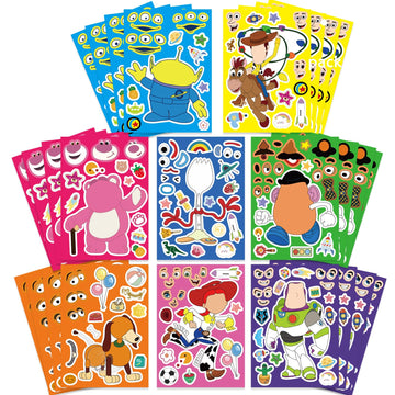 32pcs Make a face Toy Story Stickers,Make Your Own Stickers,Mixed & Matched with 8 Designed Characters for Party Favors Supplies, Reward, Decor,Gift