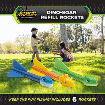 Stomp Rocket Dino-Soar Rocket Refills, 6 Rockets - Replacement Dinosaur-Themed Soft Foam Rockets for Launcher - Fun Backyard & Outdoor Kids Toys Gifts