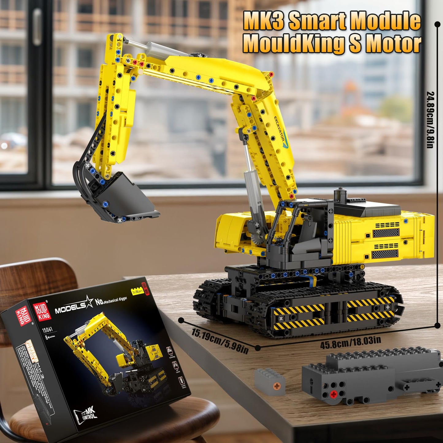 Mould King RC Excavator Building Sets, 15061 Construction Engineering Model Kits with APP Remote Control Building Kits, MOC Construction Vehicles Sets