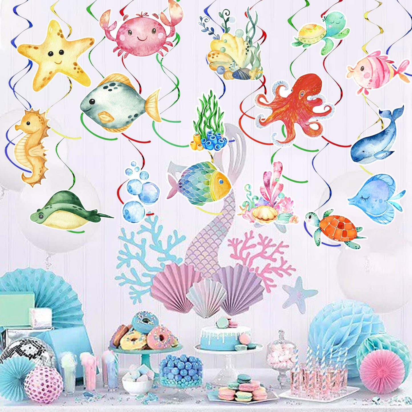36Pcs Tropical Fish Hanging Swirl Under The Sea Party Birthday Decor Sea Animals Ocean Themed Fish Birthday Party Swirls Streamers Supplies for Boys